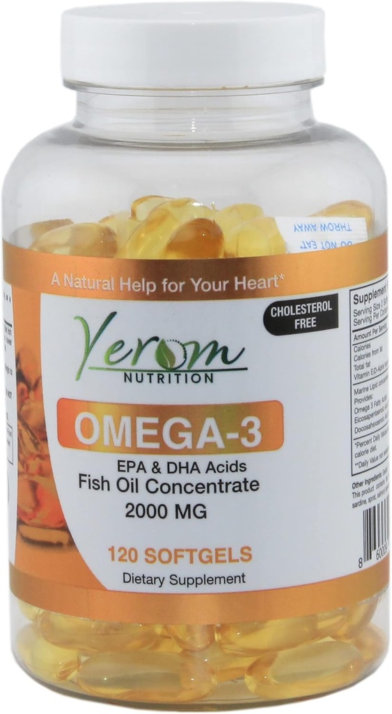 Omega 3 Fish Oil - High-potency EPA & DHA,支持心,脑和联合健康,120 Softgels.