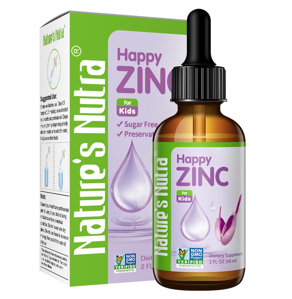 大自然的Nutra 快乐锌、婴儿、儿童及儿童精液锌、TRAACS Chelate锌、高生物利用率、非GMO、Kosher、2 Fl.Oz(60毫升)