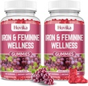 铁换女性 Gummys, 40mg 铁补充性贫血, 多维他命女性, 锌, 硒, 碘 - 用于缺铁 - 天然激素支持 PMS, Grape Flavour, 2 Pack