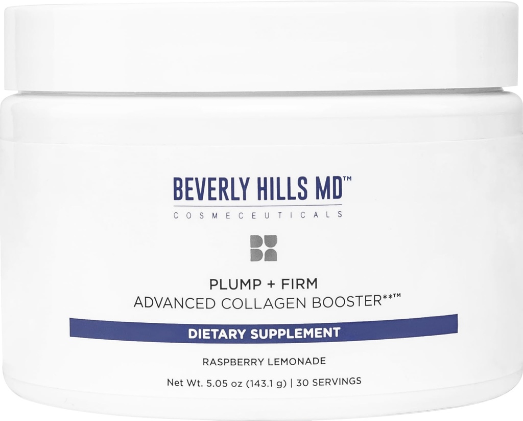 Beverly Hills MD Plump + 公司高级凝胶促进器,用于Plumpper、Firmer、Skin w/Collagen Peptides、多酚、Ceramides(Raspberry柠檬水)的老化皮肤-营养粉饮混合物公式