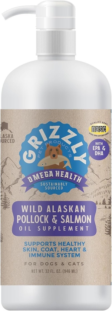 Grizzly 宠物产品 Omega 健康液体 Omega-3 狗和猫的补编,32 Ounce瓶