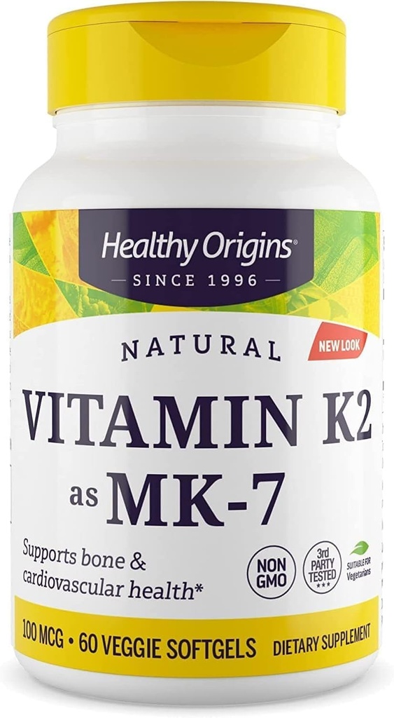 健康原产地 K2 100 mcg(MK-7、Non-GMO、Gluten Free、心血管支持、骨骼支持)、60个蔬菜宝石