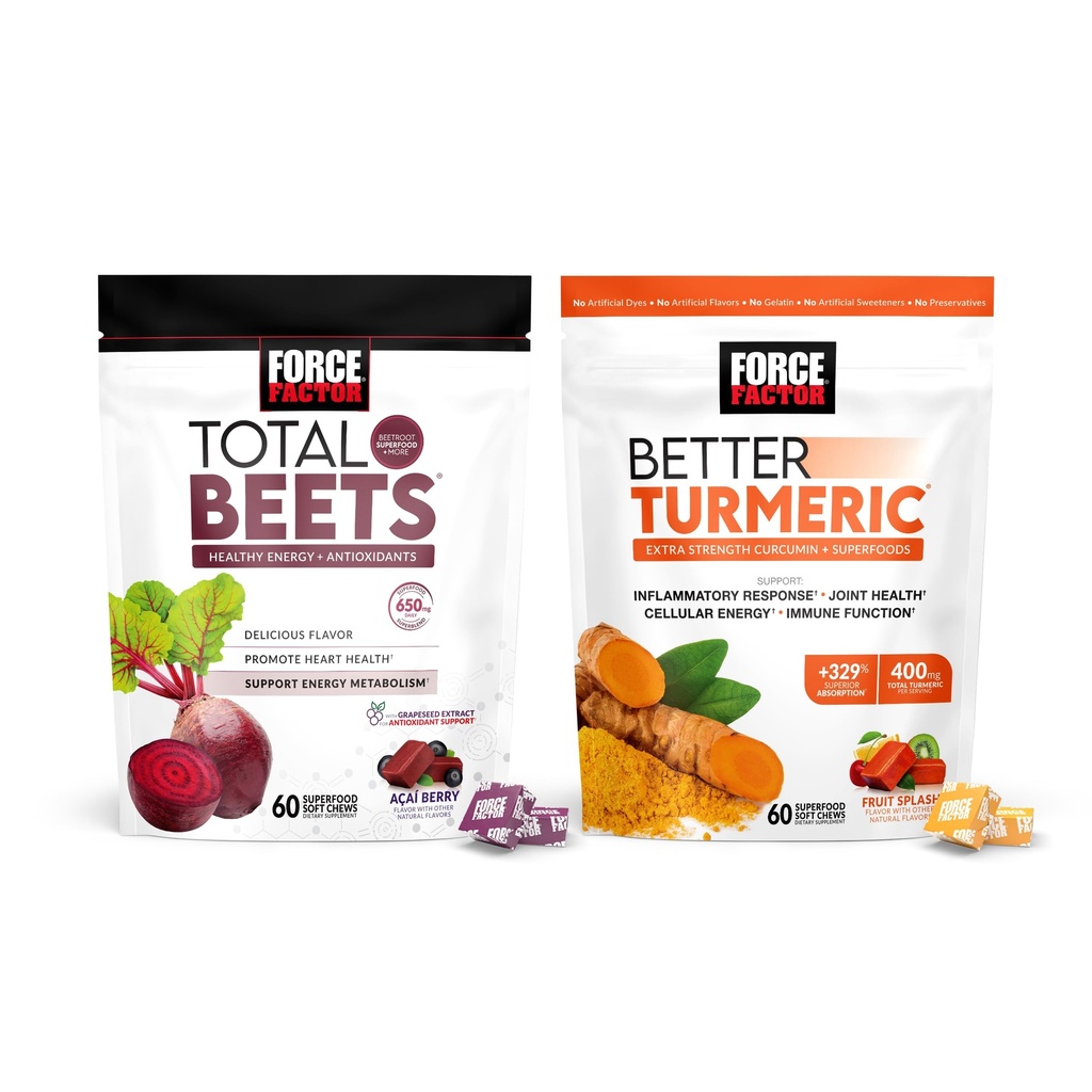 强制因子总和 Beets Soft Chews, 60 Chews & Better Turmeric 联合支助补编, 60 Soft Chews