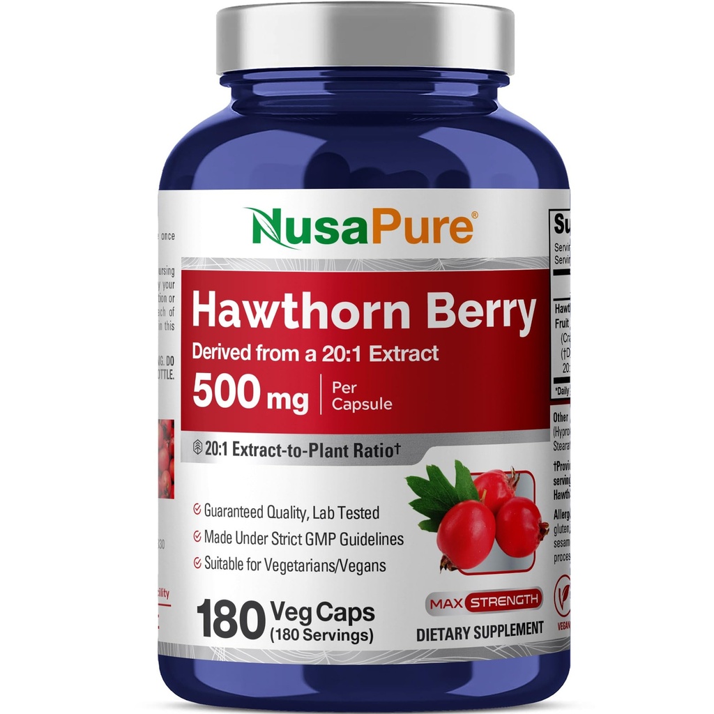 NusaPure Hawthorn Berry 20:1 提取物,500毫克等效于10,000毫克 180 维加帽,适合蔬菜,Vegan,非GMO 饮食补充品