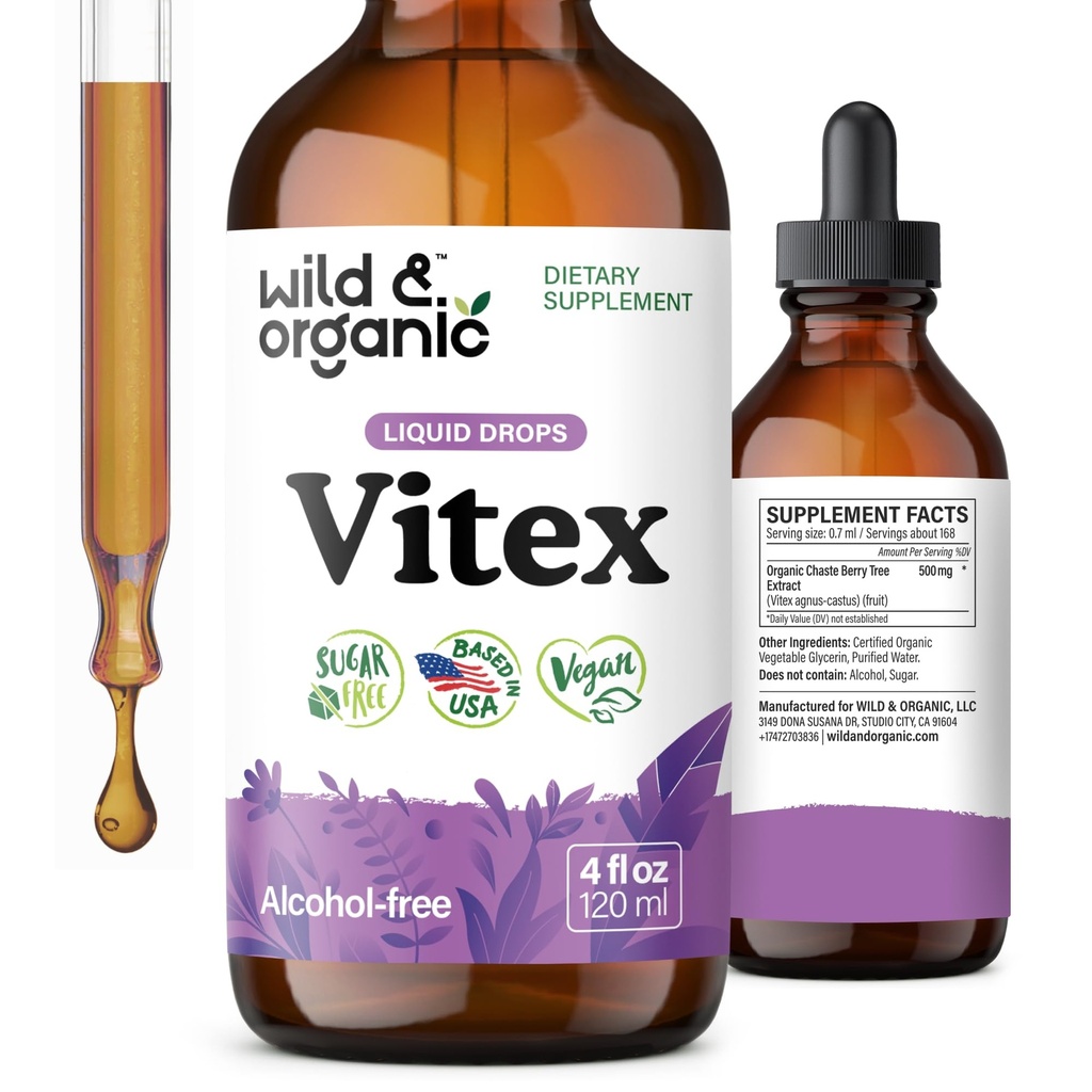 野生和有机维特斯叮当 -- -- 妇女Vitex Chasteberry补充品 -- -- 液态查特树莓提取品,用于良好Mood -- -- Vegan,糖和无酒精草药滴 -- -- 4 fl oz