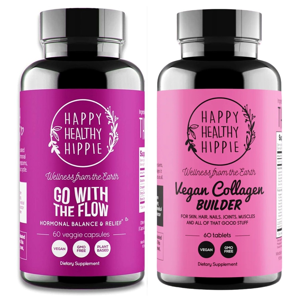 健康快乐Hippie Vegan Collagen Builder w/Hyaluronic Acid & Go with the Flow Hormone 平衡 女性健康快乐Hippie Vegan Collagen Builder w/Hyaluronic Acid & Go 女性健康快乐快乐Hippie Vegan Collagen Buildinger W/Hyaluronic Acid & Go the Flow Hormone basing for Women