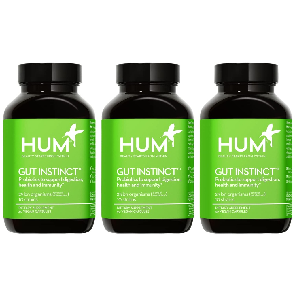 HUM Gut Instinct Daily Probiotics for Munne Profuse, 消化性健康,乳房杆菌,Bifidobacterium Strains for Immune 支持,健康乳腺多样性的Probiotic 补充,90 Capsules
