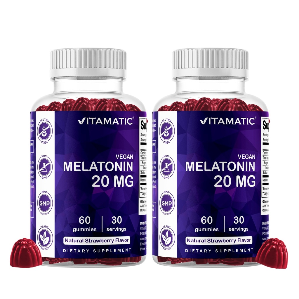 成人维他命的Melatonin 20 mg Gummys, 30名服务者 - 60名计数 - 非哈比人编组补充品(包2)