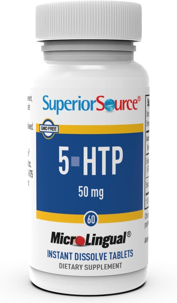 高级源 5-HTP 50 mg - 天然辅助剂 休息和神经递质功能 - 脑健康与功能支持 - 5-Hydroxytryptophan 补充剂 - 60 即时溶解片