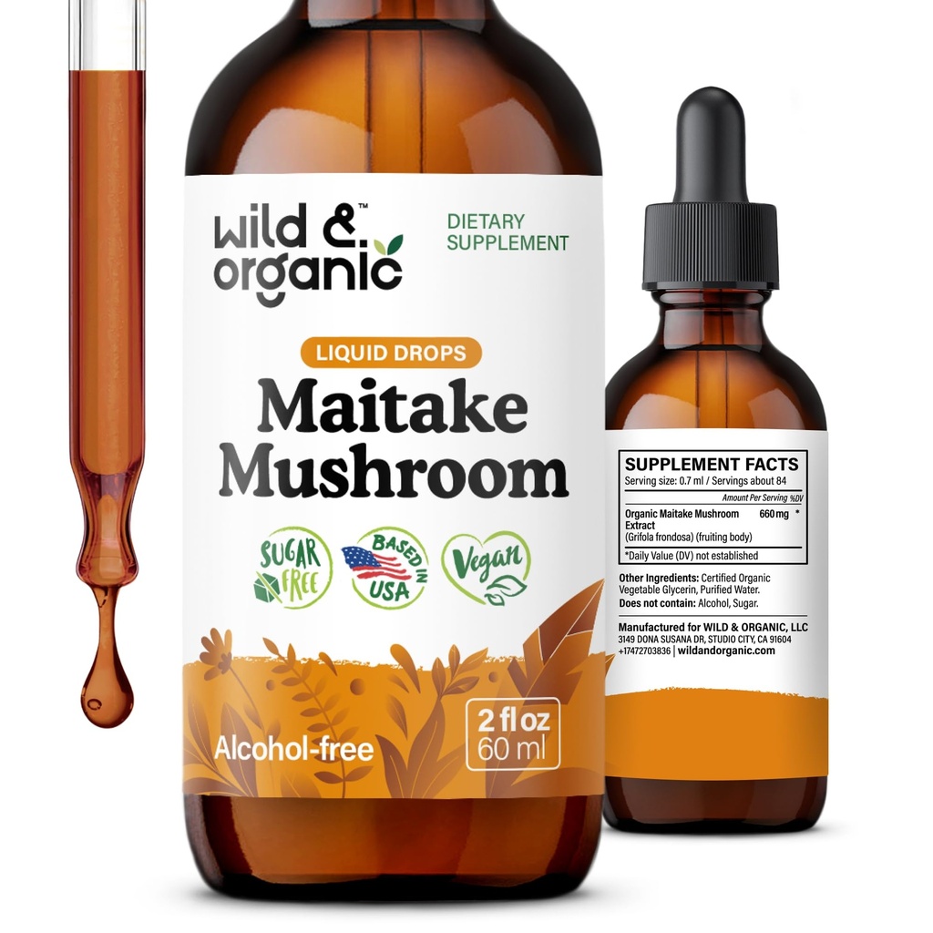 野生和有机 Maitake 蘑菇液滴 - 液态蘑菇支持补充剂 - Maitake 抽取丁丁 - Vegan, 糖和无酒精 - 2 fl oz