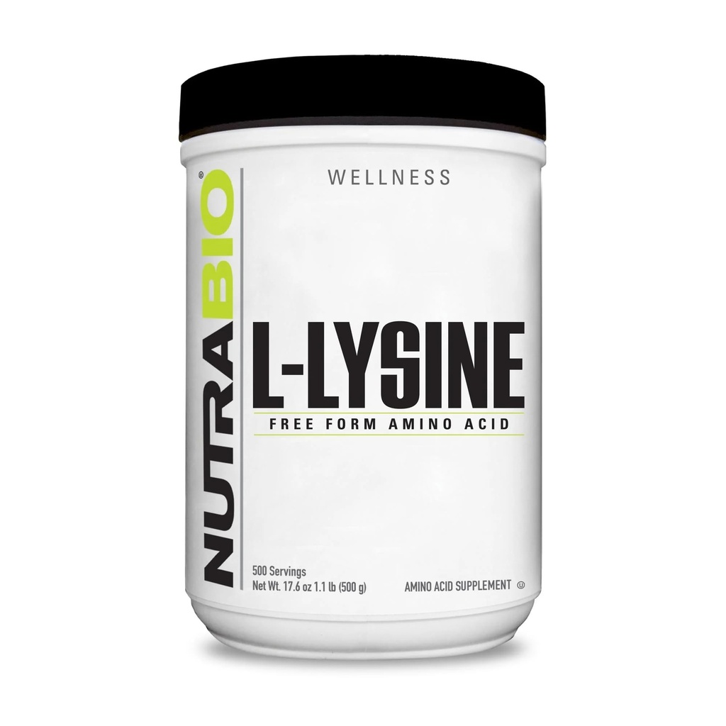 NutraBio L-Lysine Powder 500g – 蛋白质代谢的基本氨基酸,Collagen支持, & Immune Health 纯净,无味,非GMO,Vegan-500服务