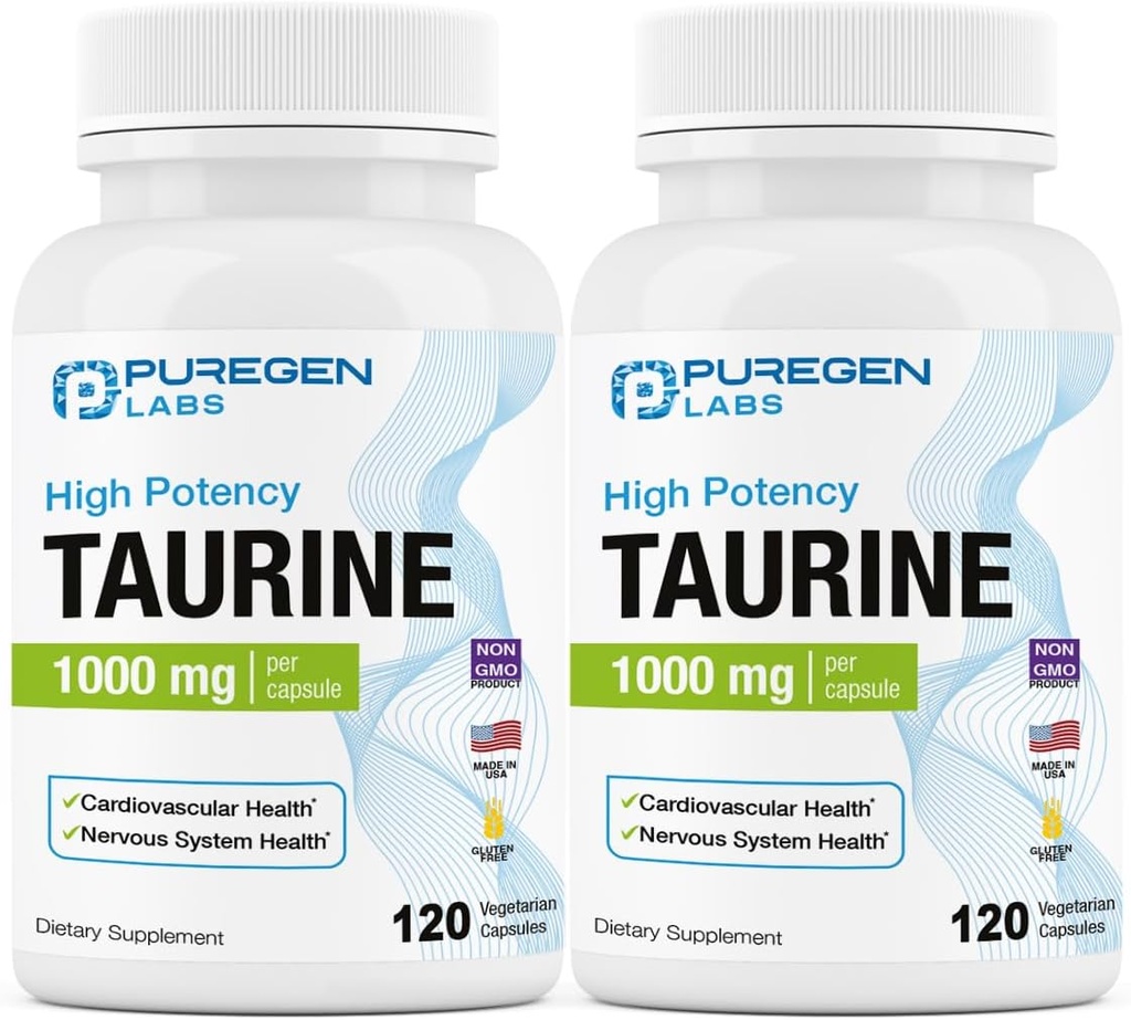 纯基因实验室 Taurine 1000 mg [高概率] 总计 240 Veg Capsules | 无有害添加物 | N-GMO, NO Gluten和乳制品,支持心脏健康和肌肉恢复 | 美国制造
