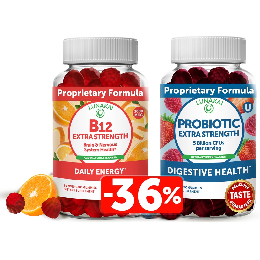 Lunakai 维生素B12和亲生胶囊 - 3000 mcg Gummy 成人能量支持和骨质健康 - 5亿 CCFUs 男子和妇女用维生素C为消化胶囊健康服务