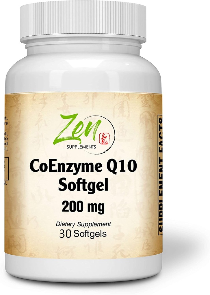 Zen辅酶 Q10 200mg - 维生素E Oil中的Coq 10 - 抗氧化剂支持,心脏健康,能量,健康胆固醇 - 非GMO & Gluten Free 30-Softgel
