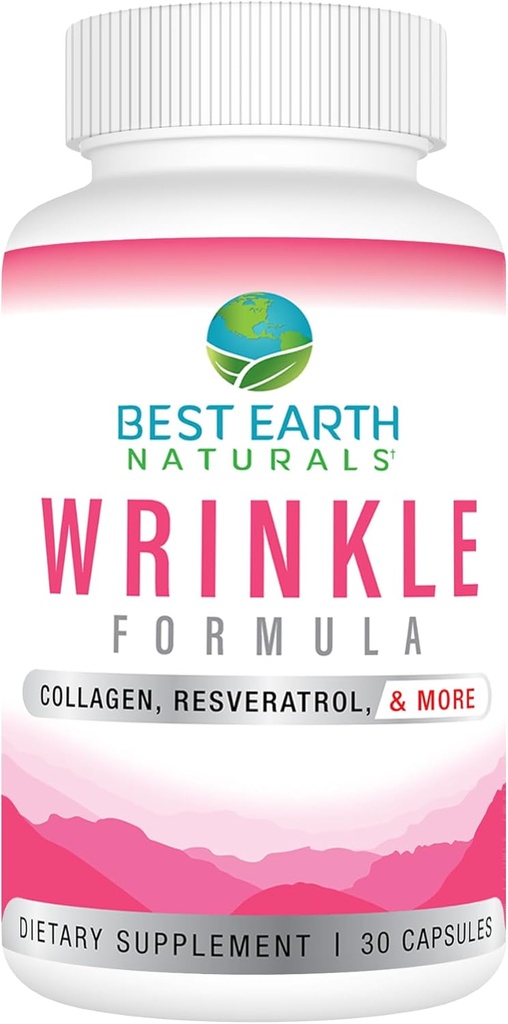 最佳地球自然皱纹公式 含Hyaluronic酸,Niacinamide,多维生素,女性或男性的Collagen - 皮肤维生素补充 - 30日供应(30卡普尔)