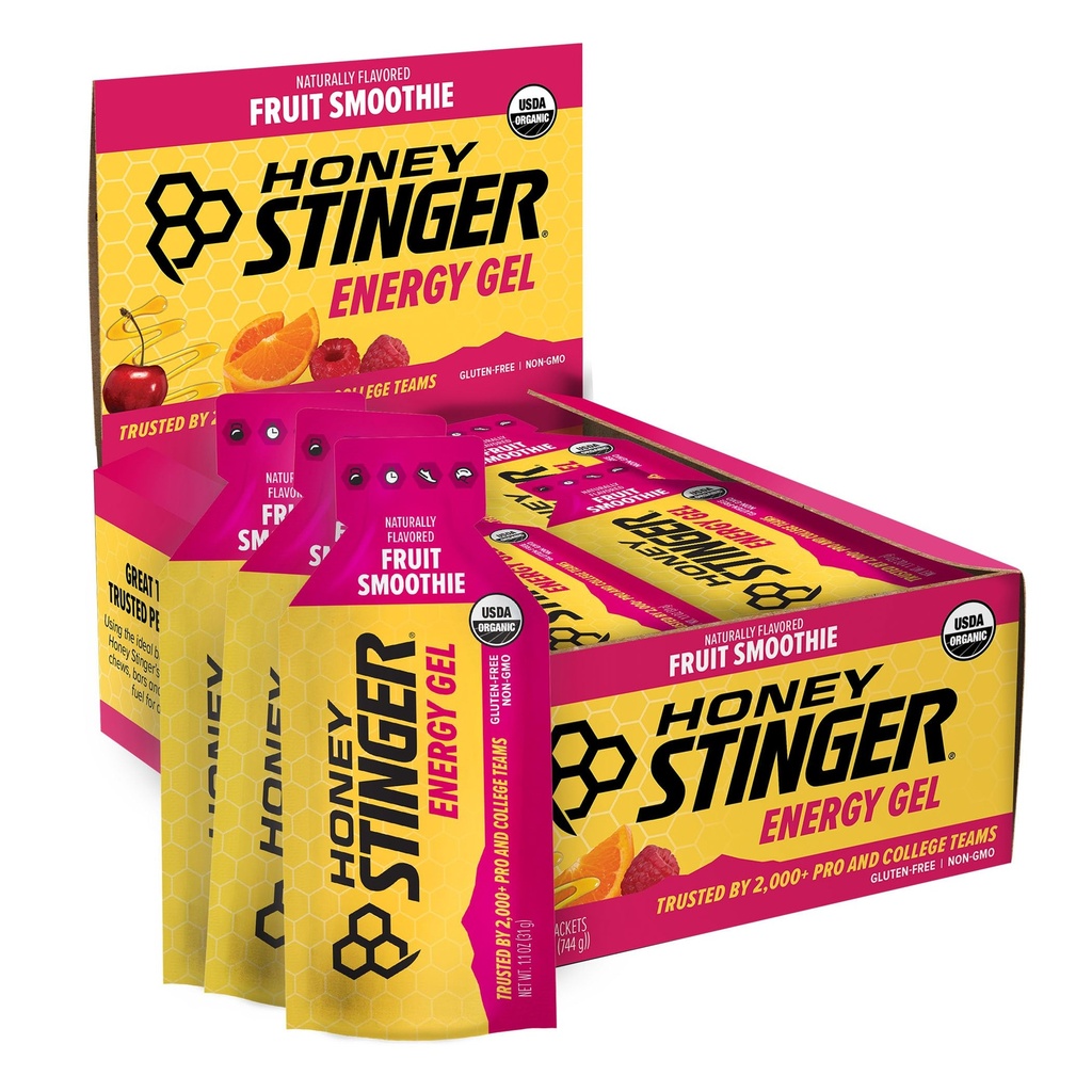 蜂蜜 Stinger 有机水果 平滑能源 Gel, Gluten Free & Cafeine Free, 用于运动、跑步和表演, 家庭运动营养和健身, 预和中期工作, 24 Pack, 26.4 Ounce