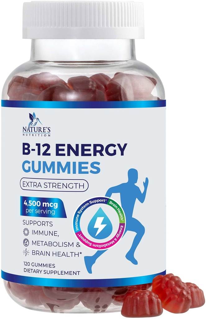 B-12 维生素能量Gummys 4500mcg - 超强B12 Gummy Chewables for Energy Metabolism & Immune Support - 女性,男性, & Kids的饮食补助 - 非GMO,Vegan,Berry Flavor - 120 计数