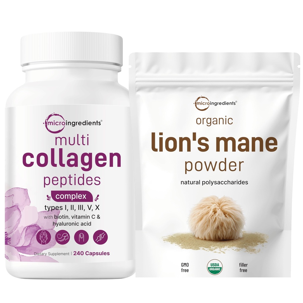Micro Infedions 多科拉根复合体和狮子马恩蘑菇 补充粉末包 2 Pack → Grass-Fed Collagen Peptides → 大脑、能源、和免疫健康天然超级食品