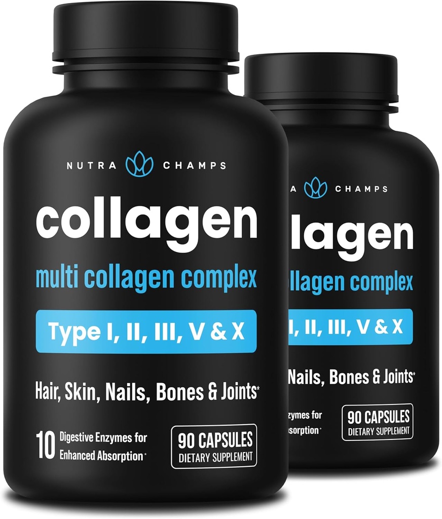 NutraChamps 多科拉根药丸,类型为I,II,III,V,X,双水解Collagen Peptides Powder Capsules,女性和男性蛋白质补充剂,180 Capsules (第2页)