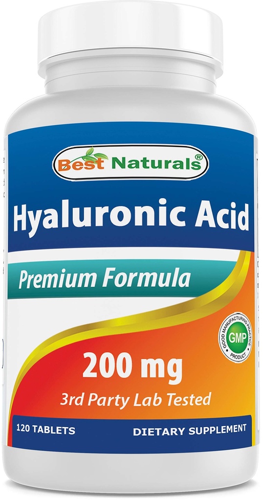Best Naturals Hyaluronic Acid 200 mg 120 片剂(无GMO,无Gluten) - 推广青春健康皮肤与健康联合功能(120个计数(一包))