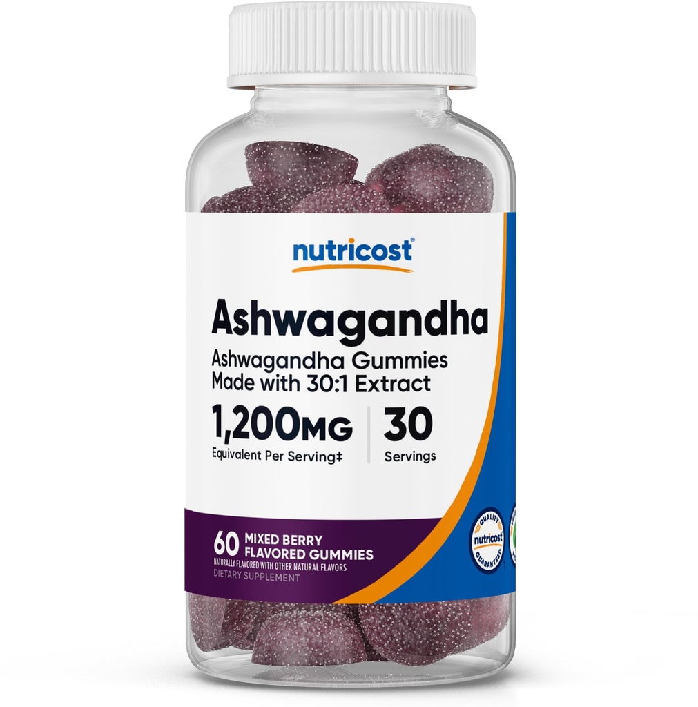 营养成本 Ashwagandha Gummys 1200mg 等效人(混血Berry Flavor), 60 Gummys, 30 人