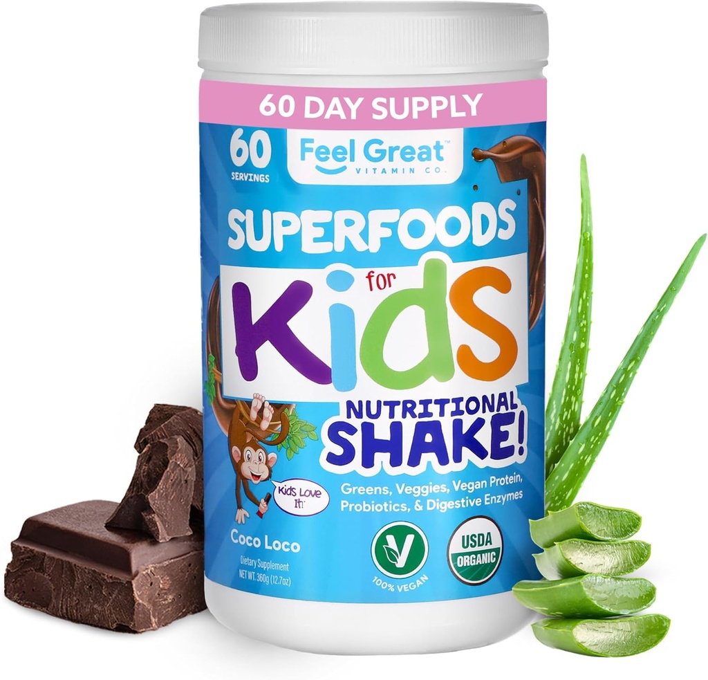 Kids Organization Super Greens Powder with Frues & Veggies - 全一族儿童 多维特敏由Real Plants制造 - 无合成维生素,无充料或宾德尔,无糖添加.