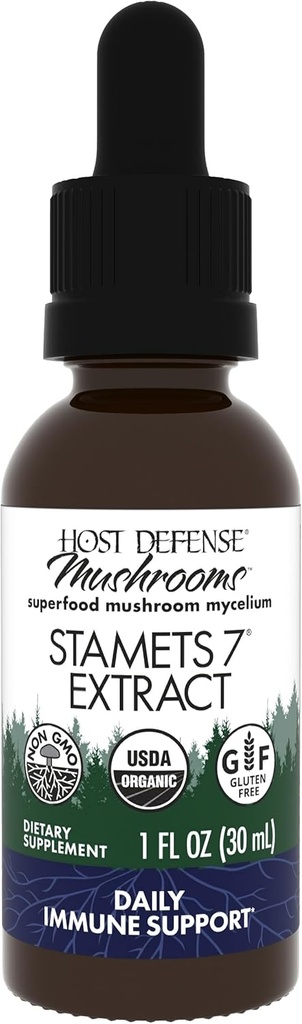 主机 Defence Stamets 7 节选 - 7 物种 Blend - 与皇家太阳Blazei, Cordyceps, Reishi, Maitake, Lion's Mane, Chaga & Mesima - 1 fl oz (30 services) * 共同支持免疫的蘑菇补充剂