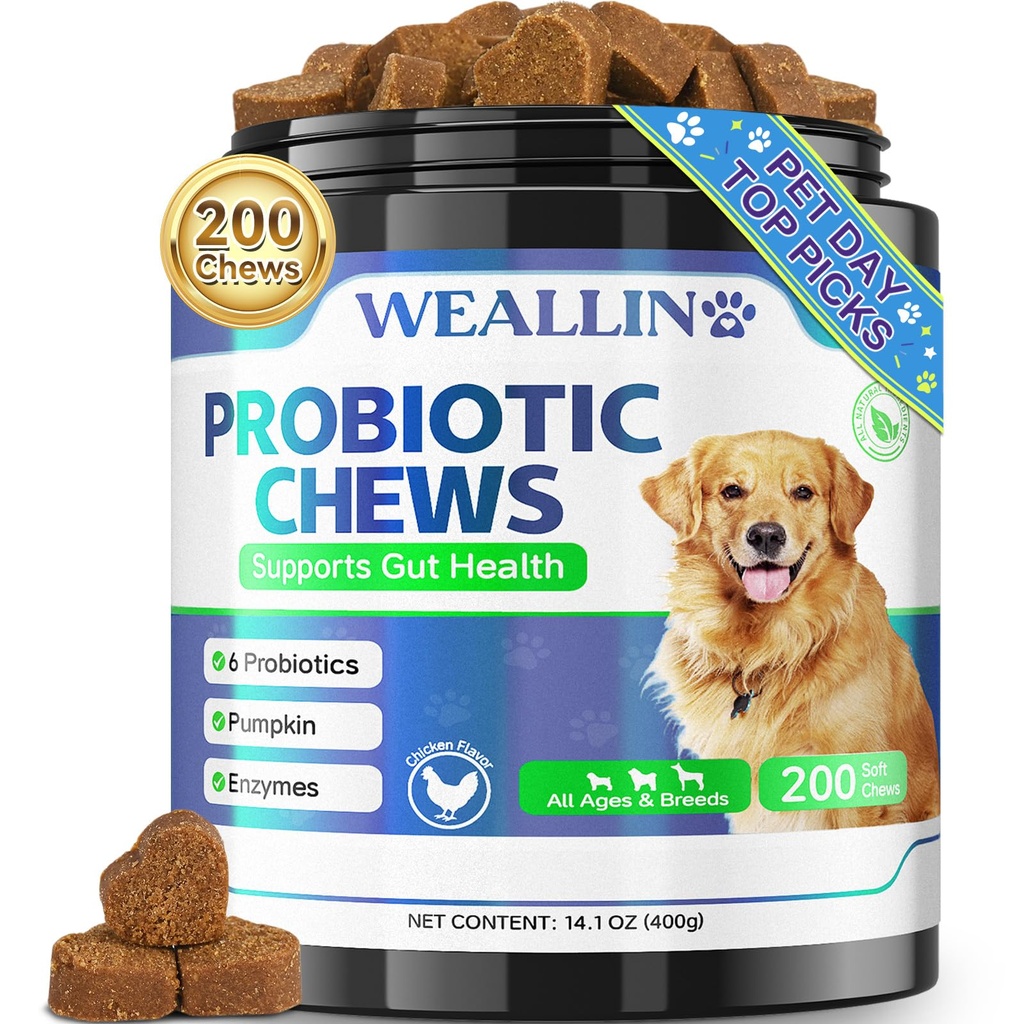 200 PCS 狗类的亲生药物 - 狗类的亲生药物 Gut Health, 消化支持 & Ichy Skin Relief Pet 腹泻气体治疗 - 亲生药物,消化酶, 预生药物,南瓜