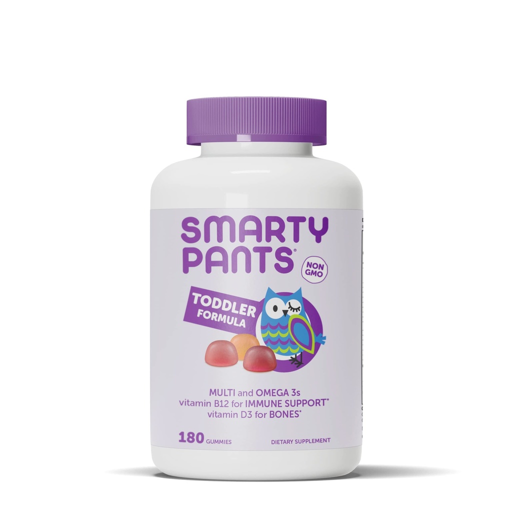 SmartyPants Toddler 多维特敏古米:Omega 3 Fish Oil(EPA/DHA),维生素D3,C,维生素B12,B6,A,K & Zinc,Biotin,Beta Carotene,Gluten Free,Tree Flavors,180 Counts(60天供应)