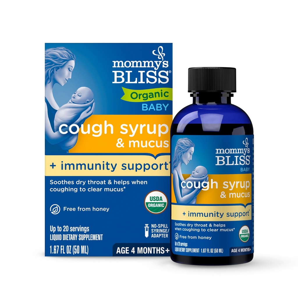 母亲的Bliss 有机婴儿 cough Syrup 和 Mucus + 豁免支持,包含有机Agave和Ivy Leaf,为婴儿制造 4个月+,1.67 Fluid Ounces