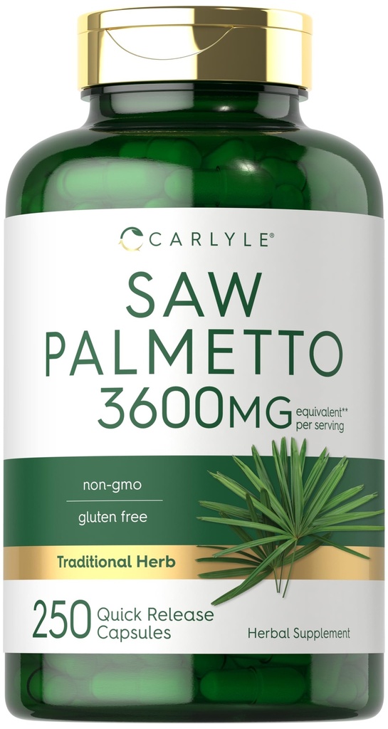 Carlyle Saw Palmetto 供男女使用 = 3600 mg = 250 capsules = Herb 抽取补编 = Serenoa Repens = = 非GMO 和 Gluten Free