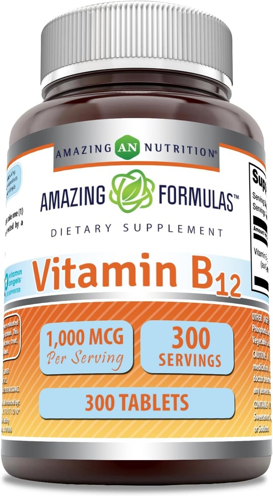 神奇的维他命B12配方 1000Mcg / service tablets 非GMO = Gluten-free = 在美国制造 (1 Pack, 300 Counter)
