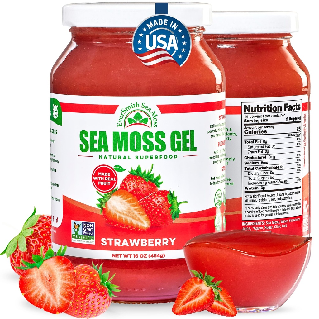 野生爱尔兰海 Moss Gel 在美国制造 富含维生素和矿物 海 Moss Gel Raw 营养补充 | 草莓(16 oz)