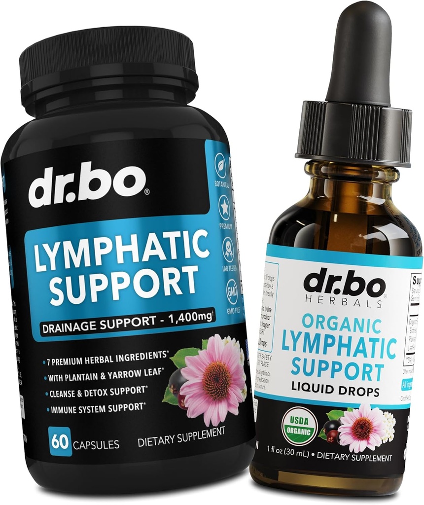 Lymphatic 排水补充剂 Pills & Drops - 有机Lymphatic 支持液滴清洁剂 淋巴系统支持补充剂 节点腿 & Neck - 淋巴节点排水系统