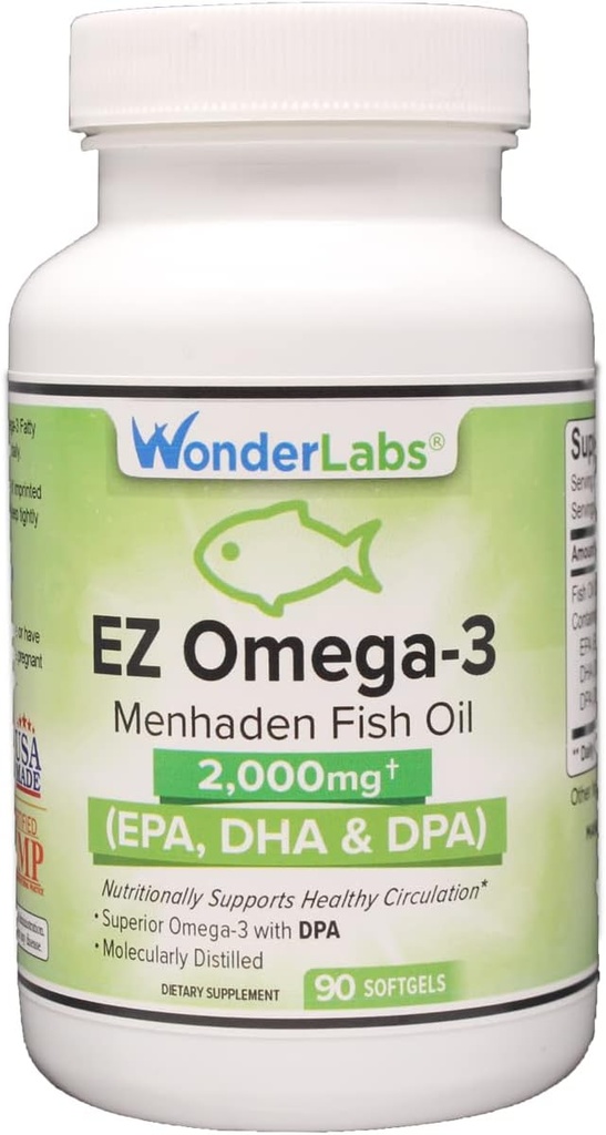 大西洋Menhaden鱼油Omega-3 2000毫克,Burpless,美国制造,EPA+的完美平衡 DHA + DPA 90软胶