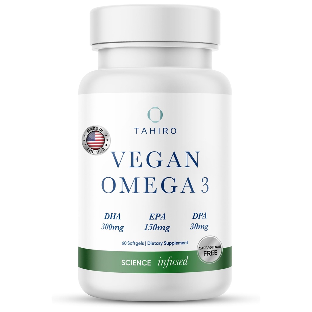TAHIRO Vegan Omega-3 Softgels -- -- 配有DPA、DHA和EPA的植物补充剂 -- -- 男子、妇女和孕妇的营养剂 -- -- 支持脑健康 -- -- 产前和联合补充剂,1000毫克