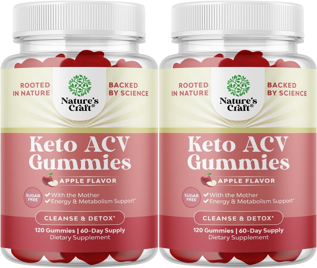 Keto ACV Gummys 与母亲的高级代谢支持 - 糖自由 ACV Keto Gummys 身体清洁和戒毒 - Apple Cider Vinegar Detox 女性和男性补充 120 Chews x2