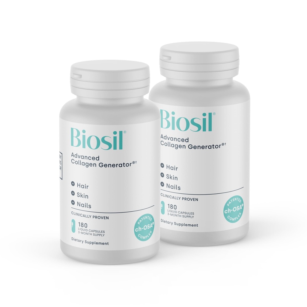 Biosil Collagen 助推剂补充剂 - 180 液体卡普尔,包装 2 - 皮肤、毛发、螺钉和联合体的专利 ch-OSA 活性剂 - 支持自然生产 - 180天供应