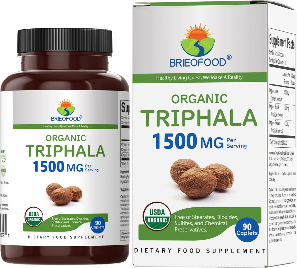 Brieofood 有机Triphala 1500mg, 45 services, Vegetarian, Gluten Free, 90 植物药片