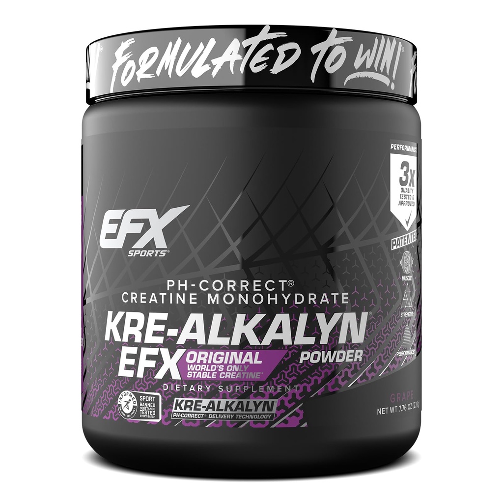 EFX Sports Kre-Alkalyn EFX Powder \ pH 正确的克里丁单水合物粉补充 + 力量,肌肉生长和性能 + 110 服务(葡萄)
