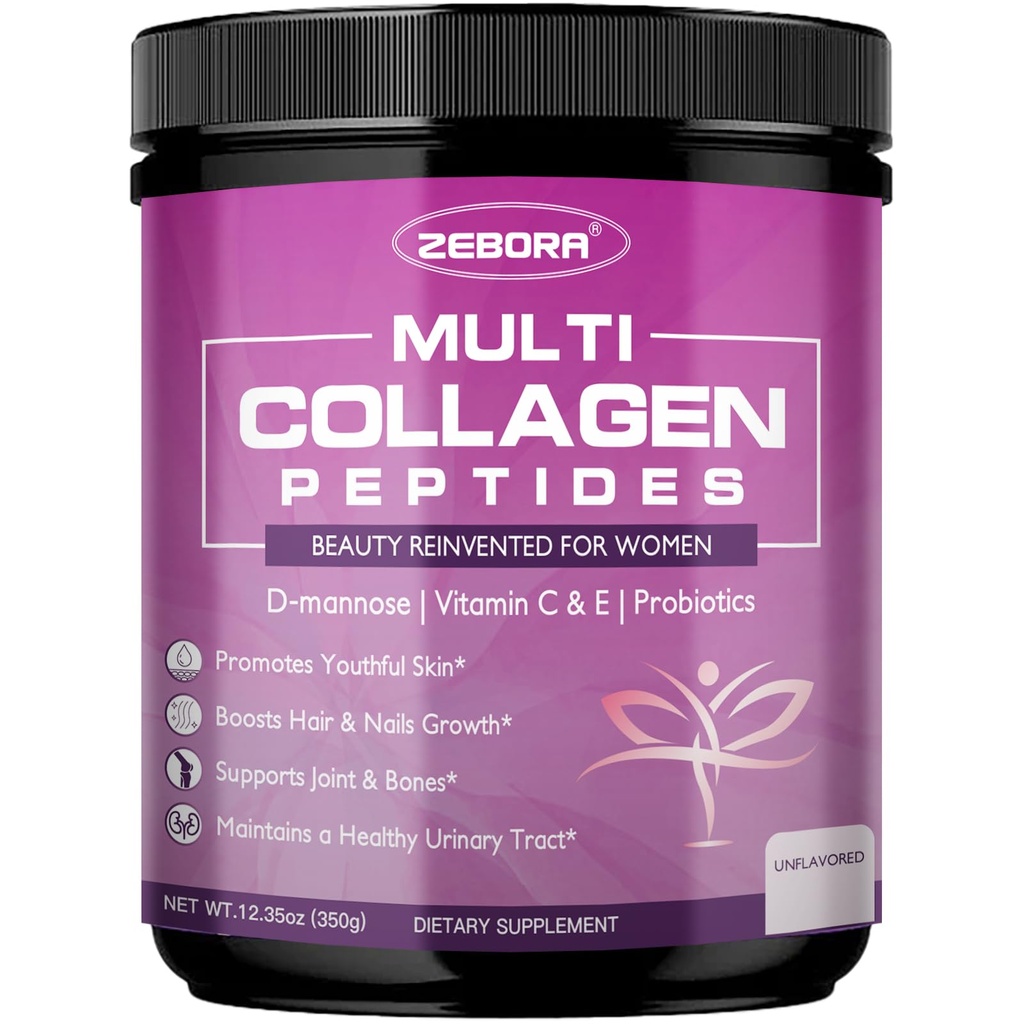 ZEBORA 多科拉根佩普提斯女性粉末 — 用D-Mannose & Women Probioides水解科拉根佩普提斯 — 支持皮肤、毛发、钉子和尿道切克健康,不受欢迎,35次服务