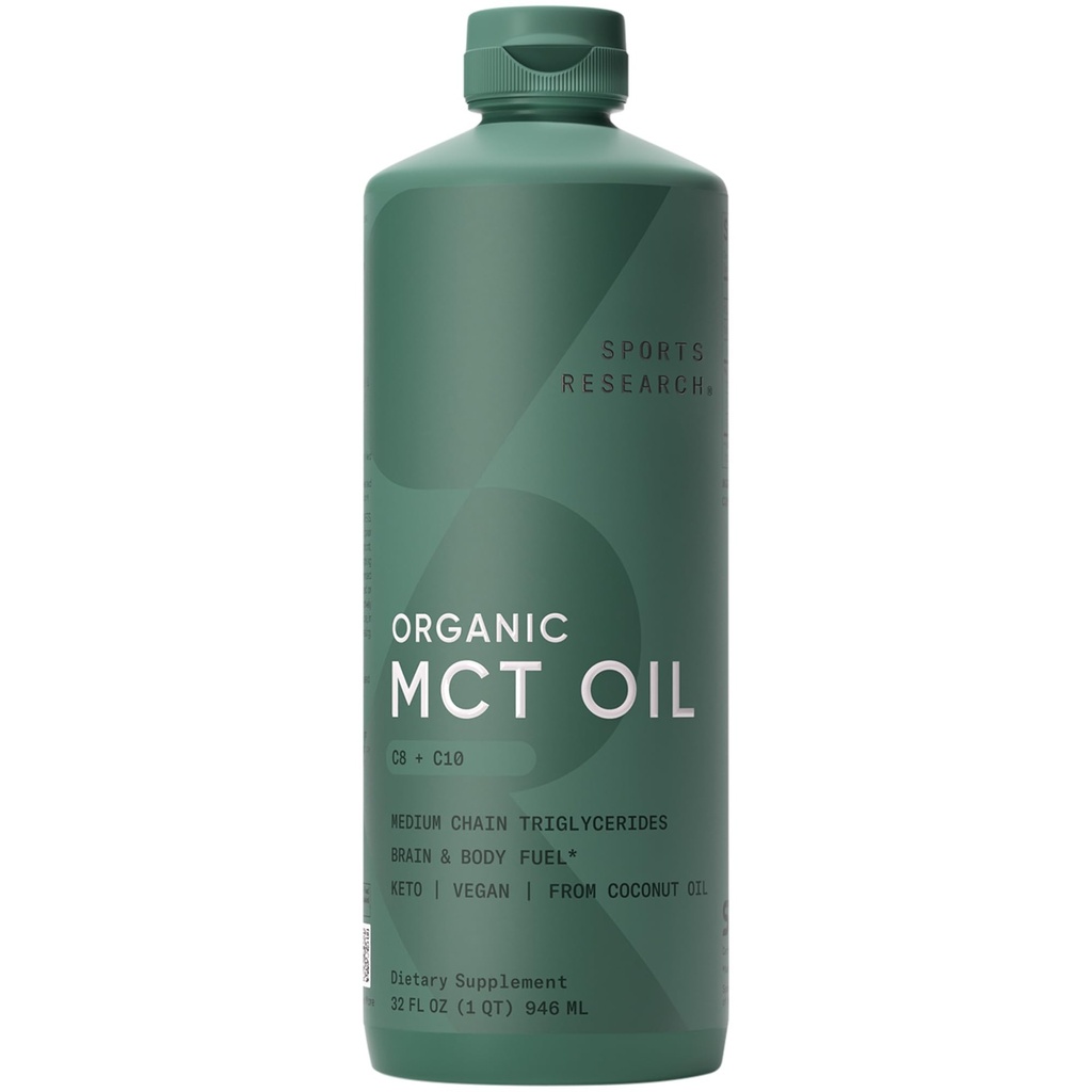 体育研究 油 - Keto & Vegan MCTs C8, C10来自椰子 - 脂肪酸脑和体燃料,非GMO & Gluten Free - Flavorne Oil, 完美咖啡,茶叶和蛋白质摇晃 - 32 oz