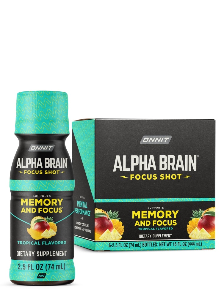 ONNIT Alpha Brain Focus Shot,热带火焰,诺热带饮食补充饮料支持能量,焦点,和Mood,IGENTM Non-GMO测试,2.5 fl oz,6 Counter
