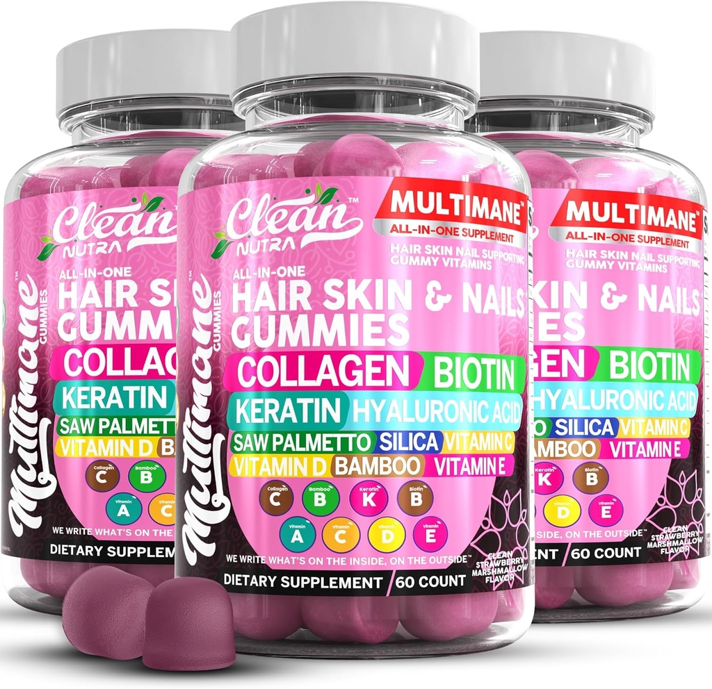 多曼尼科拉根蛋白与Biotin Keratin Hyaluronic酸 竹肉 A C 维生素 D 维生素 E 福拉特 Saw Palmetto Silica B3 维生素 毛皮和直肠蛋白 由清洁的Nutra制作