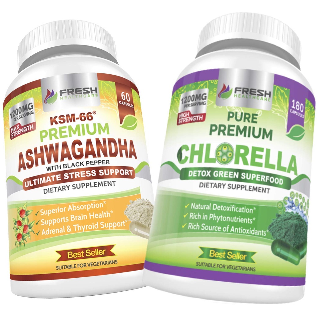 FRESH 健康 Ashwagandha KSM 66 和氯氏解毒超级食品 - Bundle