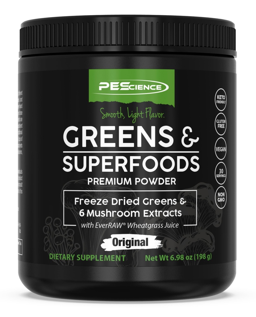 PEScience Greens 配有天然氯phy的粉末超级食品,Reishi & Turkey Tail 蘑菇粉,Stream-dred Kale, Spinach, Broccoli Sprouts, 原Flavor, 30种服务