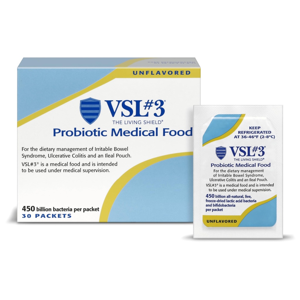 VSL #3® 消化健康亲生粉,IBS和UC症状 - 450B CFUs,高概率,多排,活体,冷冻亲生粉,为男女提供古特健康支持的医疗食品,30包