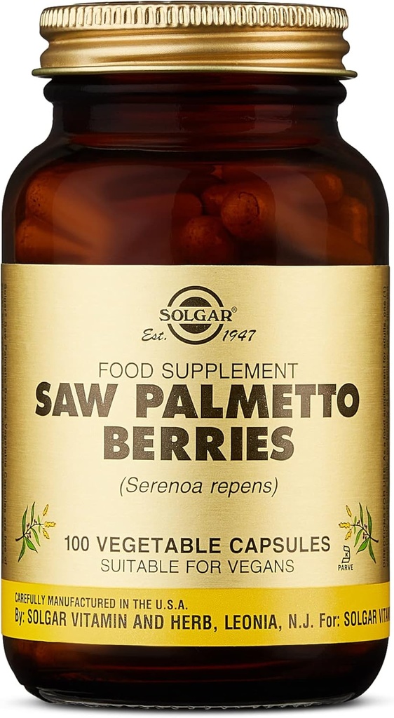 Solgar Saw Palmetto Berries, 100个蔬菜罐头-男子健康-完全有可能-非GMO,Vegan,Gluten Free,乳品自由,Kosher-100个服务者