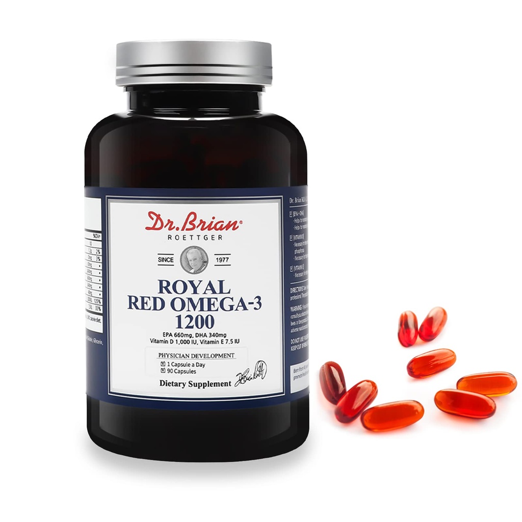 Brian Royal Red Omega博士 3,1200, 鱼类石油补充剂,配有环保局和DHA Omega3 含有维生素D的鱼类石油,E Omega-3 支持身体健康-90 软宝石