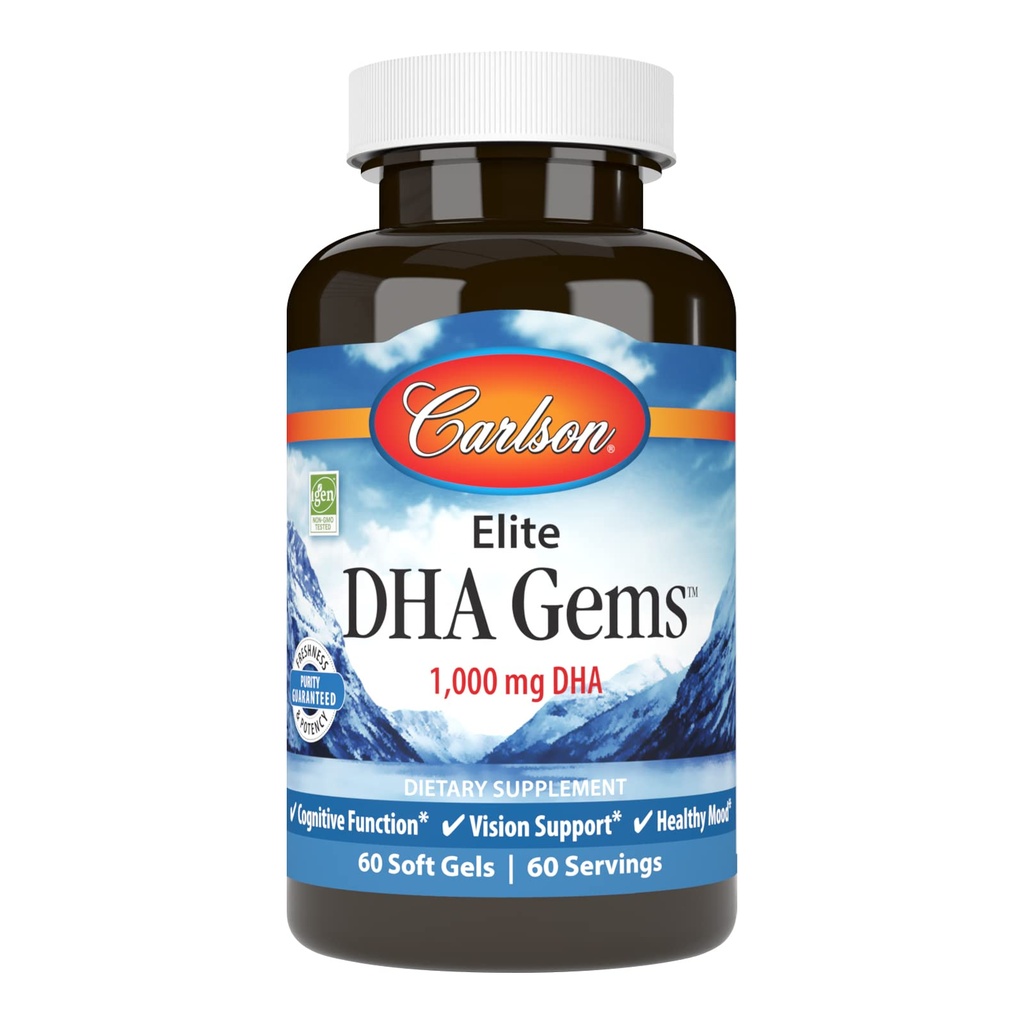 Carlson - Elite DHA Gems, 1000 mg DHA, Wild Caught, 可持续源头,脑功能与健康视野, 60 软胶